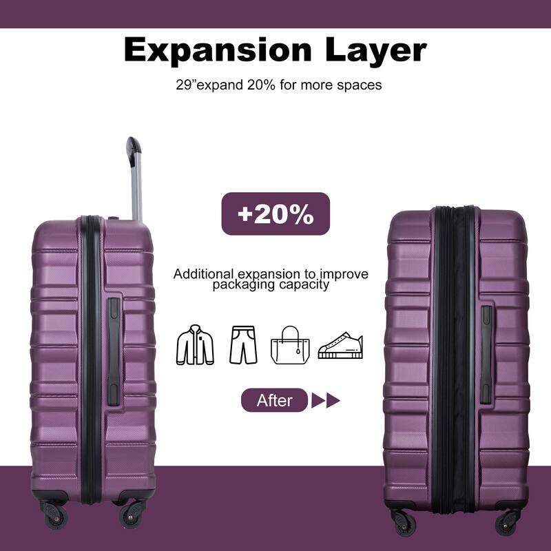 3PCS Expandable PC Lightweight Luggage Sets Suitcase with 2 Hooks,TSA Lock and Spinner Wheels
