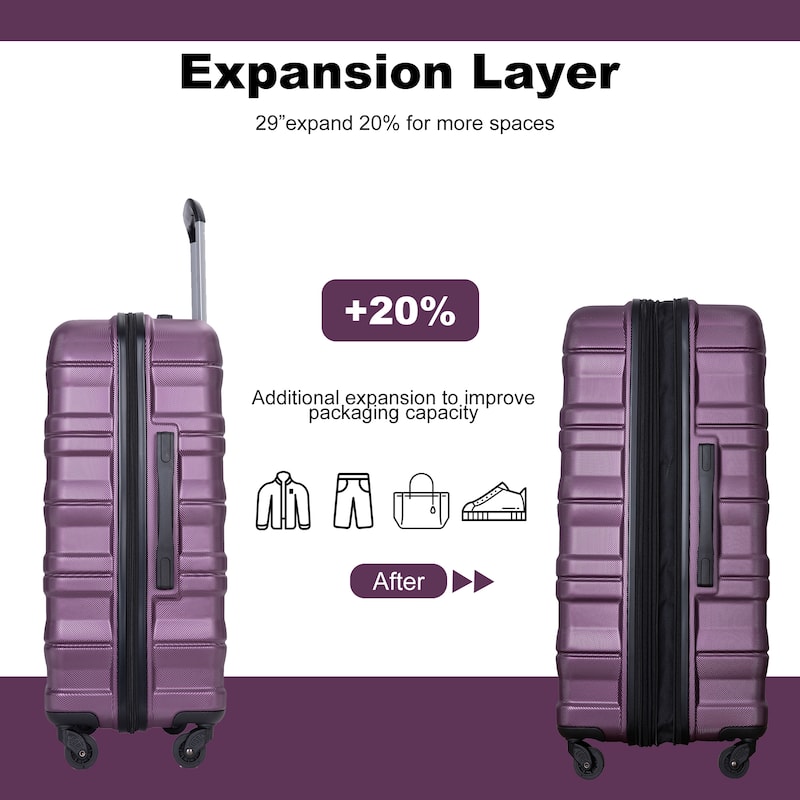 Expandable 3 Piece Luggage Sets PC Lightweight & Durable Suitcase with Two Hooks, Spinner Wheels, TSA Lock, (21/25/29)