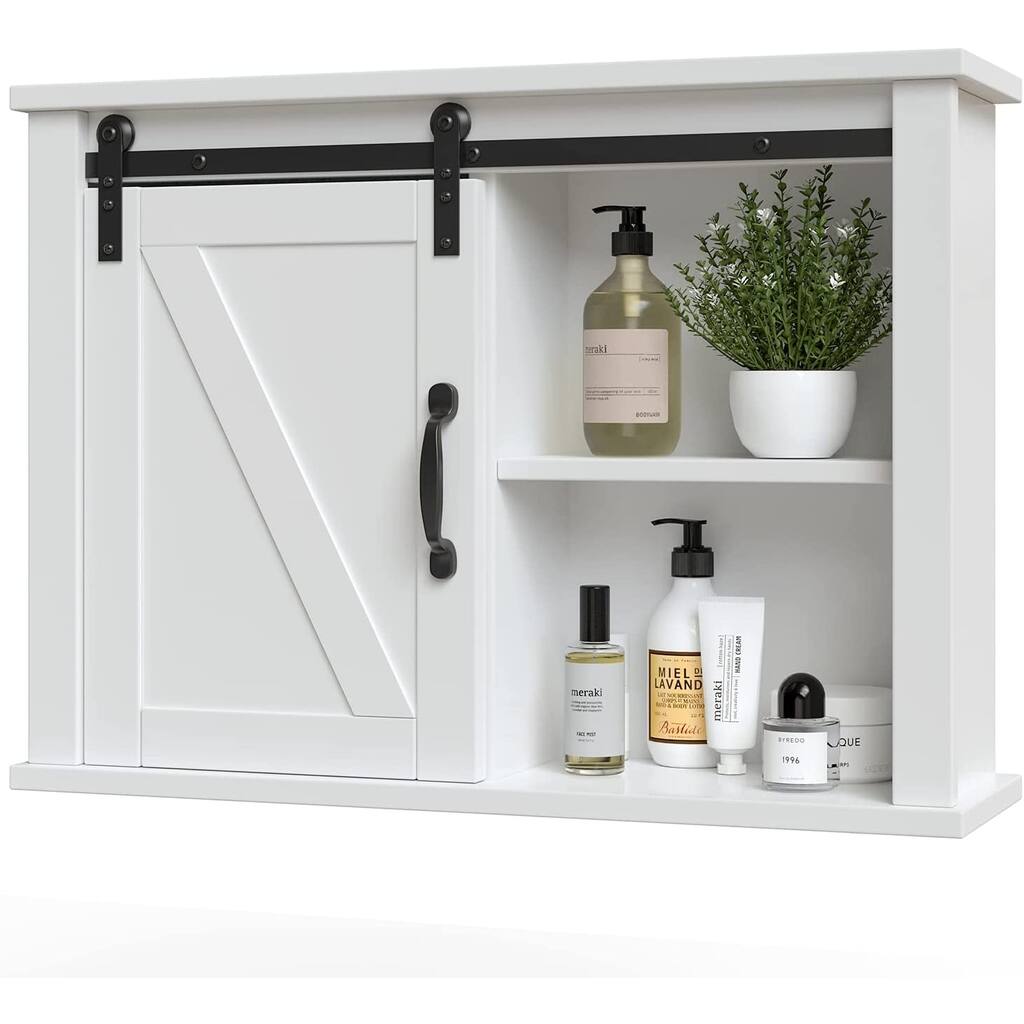 Rustic Medicine Cabinet with Sliding Barn Door, Bathroom Cabinet Wall Mounted with Adjustable Shelves