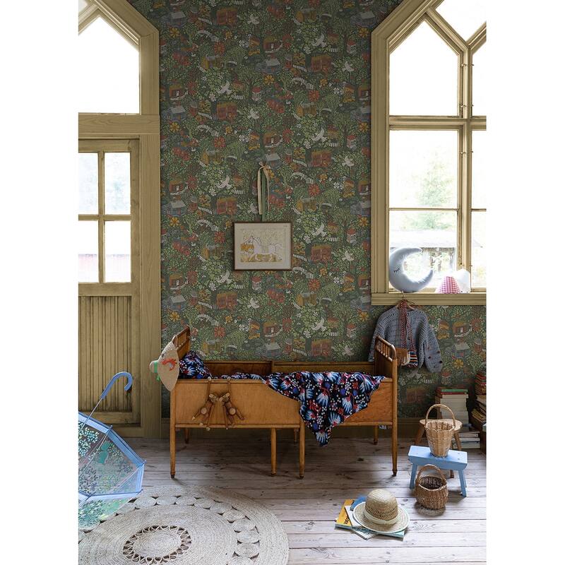 Botanical Gainesville Bygga Bo Neutral Woodland Village 33 ft L X 20.9 in W Wallpaper.