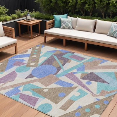 HomeRoots Geometric Modern Rectangle Outdoor Rug