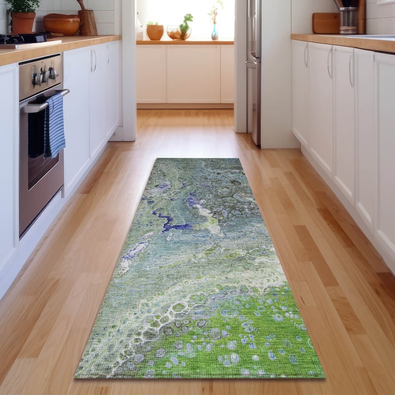 Premium Washable Super Soft Contemporary Mayfield Rug - Green - 2' 3" x 7' 6" - Runner