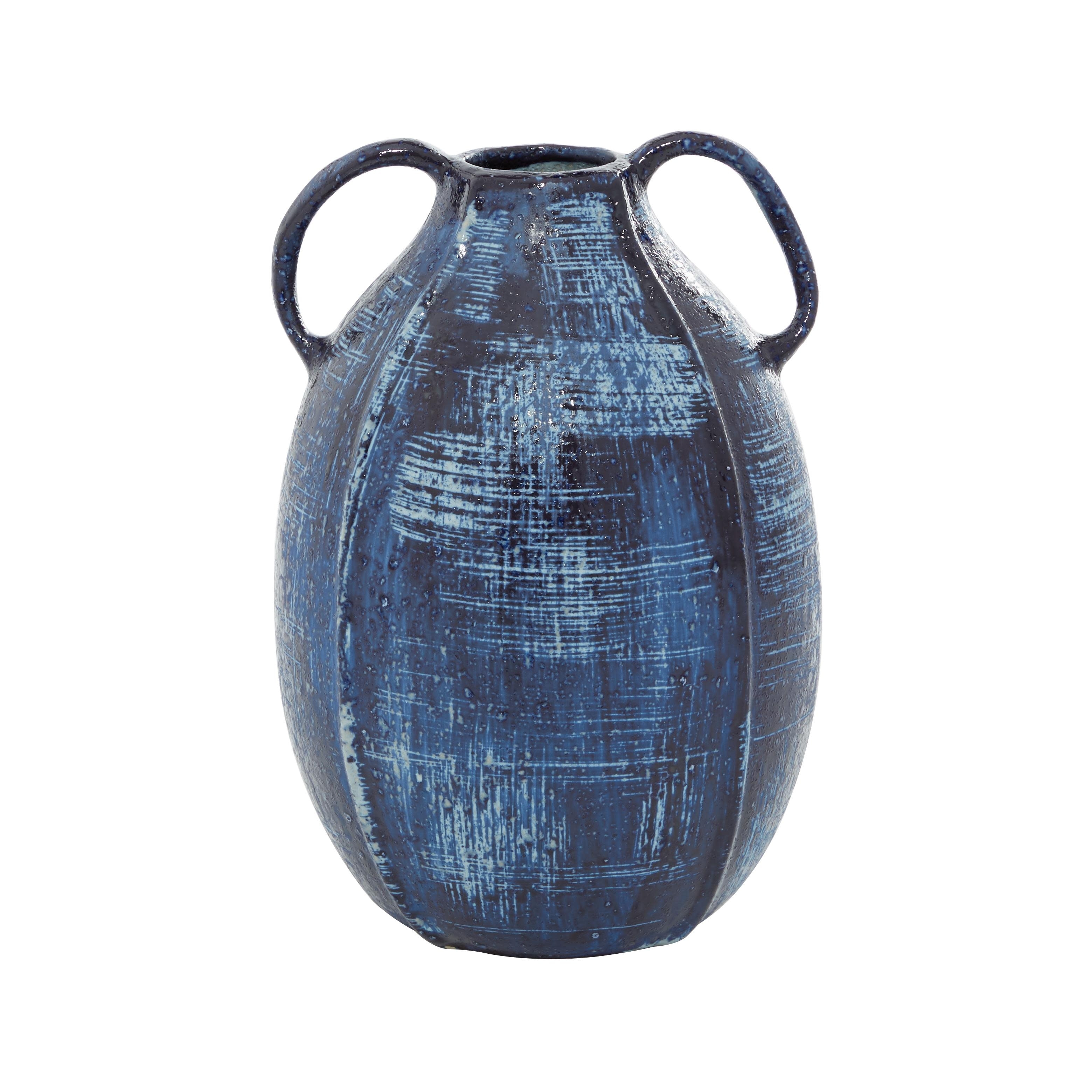 Ceramic Decorative Vase with Handles - Blue - Roche River Decor