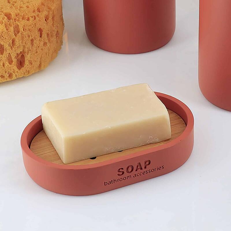 Chic Polyresin Soap Dish with Draining Bamboo Insert - 5 L x 3.4 W x 1 H - Terracotta