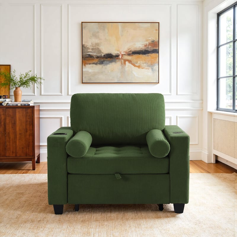 3-in-1 Corduroy Sleeper Sofa Pull-Out Bed Convertible Adjustable Loveseat with USB Port