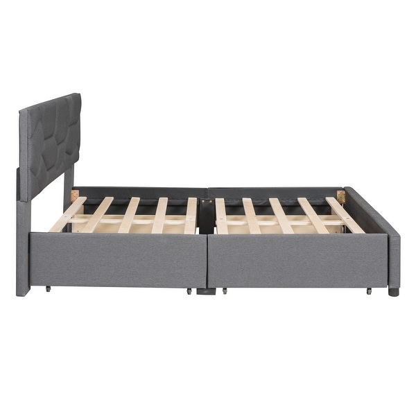 Full Size Upholstered Platform Bed with Brick Pattern