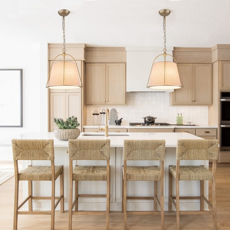 Mid Century Conical Linen Shade Lantern Pendant Ambient Light