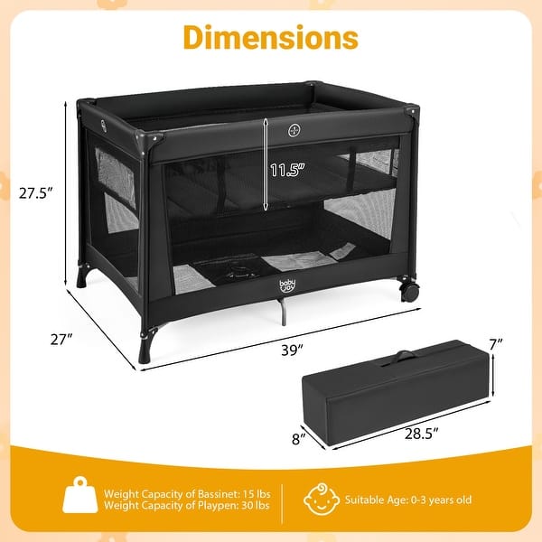 dimension image slide 1 of 2, Gymax Portable Baby Playard w/Soft Mattress Breathable Mesh Sides