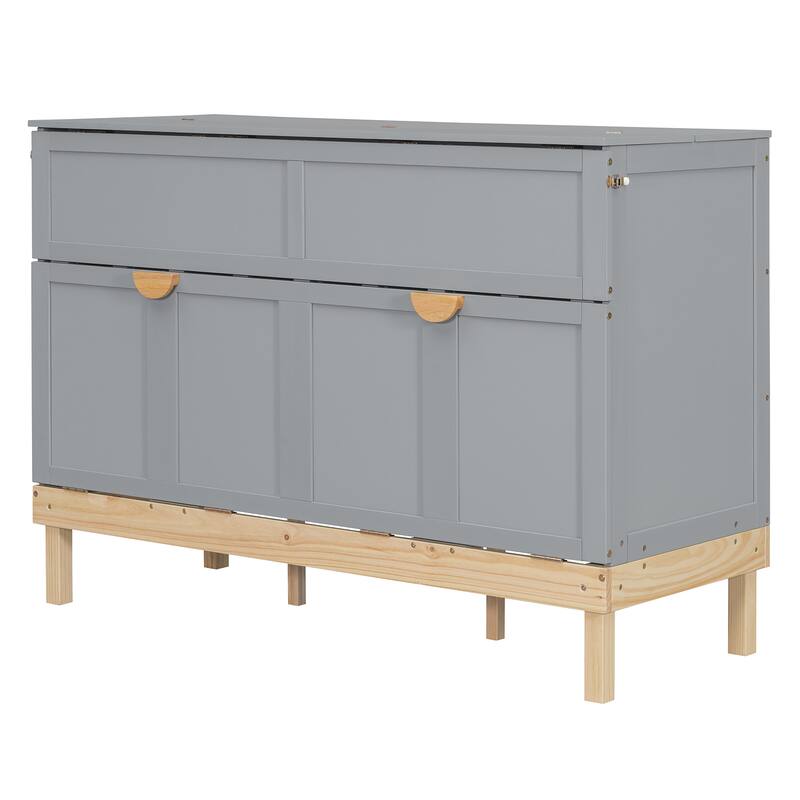 Space-Saving Queen Size Murphy Bed with Large Drawer, White/Gray Finish