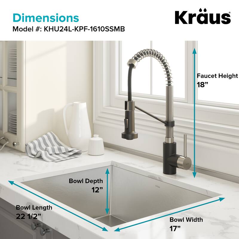 Kraus 3-in-1 Set Undermount Kitchen Sink, Pulldown Faucet, Dispenser