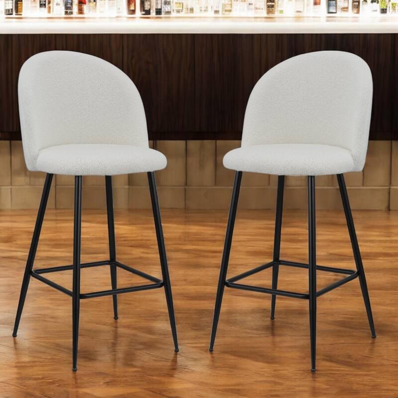 Set of 2 White Black Fabric Metal Low Back Bar Chairs with Footrest - 18” x 18” x 41” - White-Black