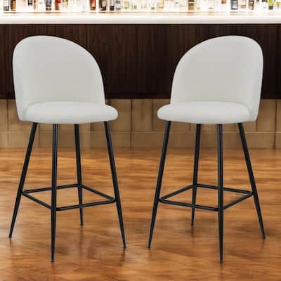 Set of 2 White Black Fabric Metal Low Back Bar Chairs with Footrest - 18” x 18” x 41”