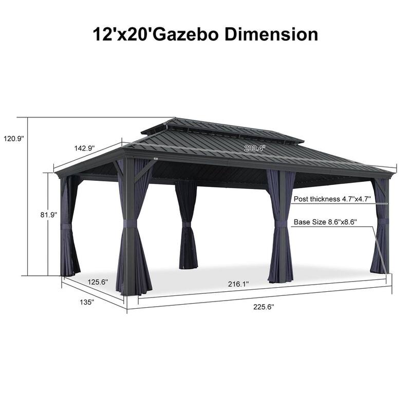 PURPLE LEAF Outdoor Galvanized Steel Hardtop Gazebo, Aluminum Frame Gazebo With Curtains