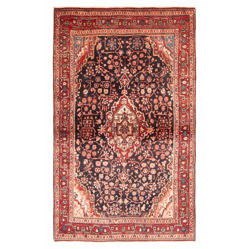 ECARPETGALLERY Hand-knotted Anatolian Vintage Navy Wool Rug - 4'3 x 7'0