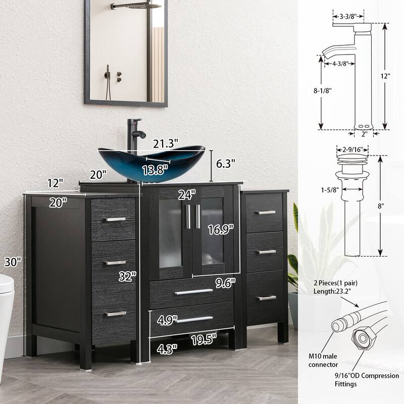 48" Bathroom Vanity Set Vessel Sink Faucet W/ Small Cabinet Combo