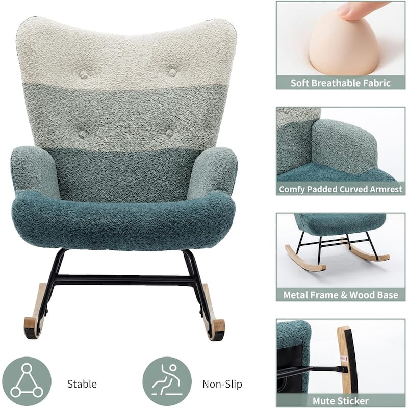 Rocking Chair Upholstered Glider Rocker Rocking Accent Chair Padded Seat with High Backrest Armchair