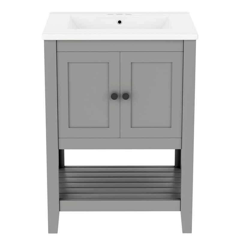 Bathroom Vanity with Sink, Small Storage Cabinet with 2 Soft Closing Doors, Sink Vanity with Solid Wood Frame