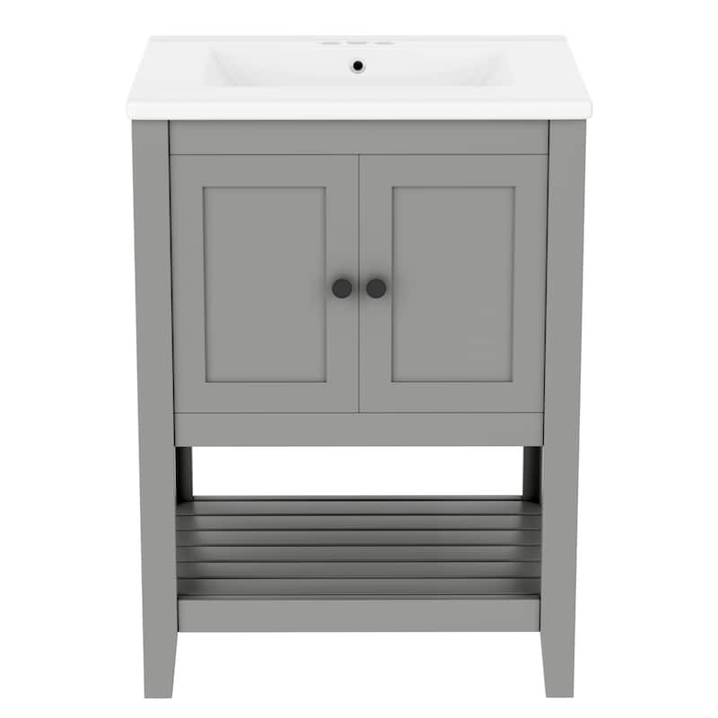 GDFStudio - Genevieve 24" Modern Bathroom Vanity with Ceramic Sink and Solid Wood Frame, Open Shelf Design