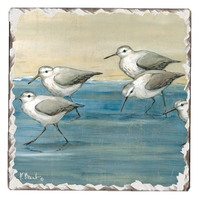 Counterart Absorbent Stone Coasters - Sandpipers On The Beach - Set of 4 - 4x4x6