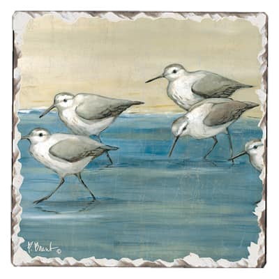 Counterart Absorbent Stone Coasters - Sandpipers On The Beach - Set of 4 - 4x4x6
