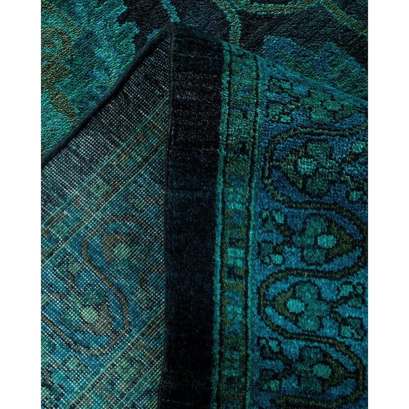 Overton Hand Knotted Wool Vintage Inspired Modern Contemporary Overdyed Green Area Rug - 10' 1" x 14' 1"