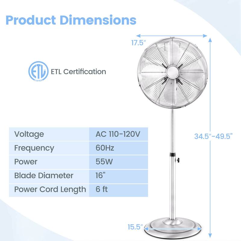 Costway 16" Standing Pedestal Fan with 3 Speed Settings Carrying - See Details