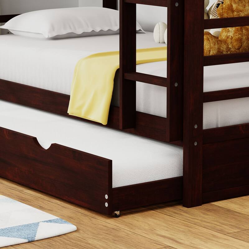 Arca Wood Twin Over Twin Bunk Bed, Hanging Nightstand, and Trundle
