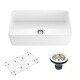 preview thumbnail 4 of 15, 36-Inch Fireclay Farmhouse Kitchen Sink - Contemporary European Design Sink w/ grid & drain cover - Polished Chrome