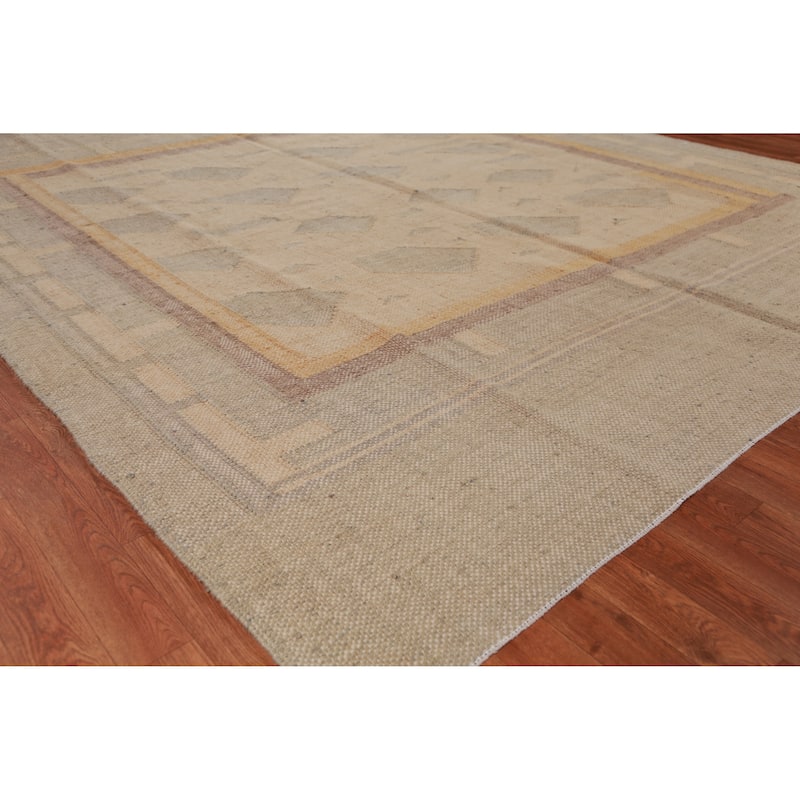 Hand Woven Oriental 100% Jute Carpet Southwestern Modern Peach Kilim Area Rug - 9' 5'' X 8' 4''