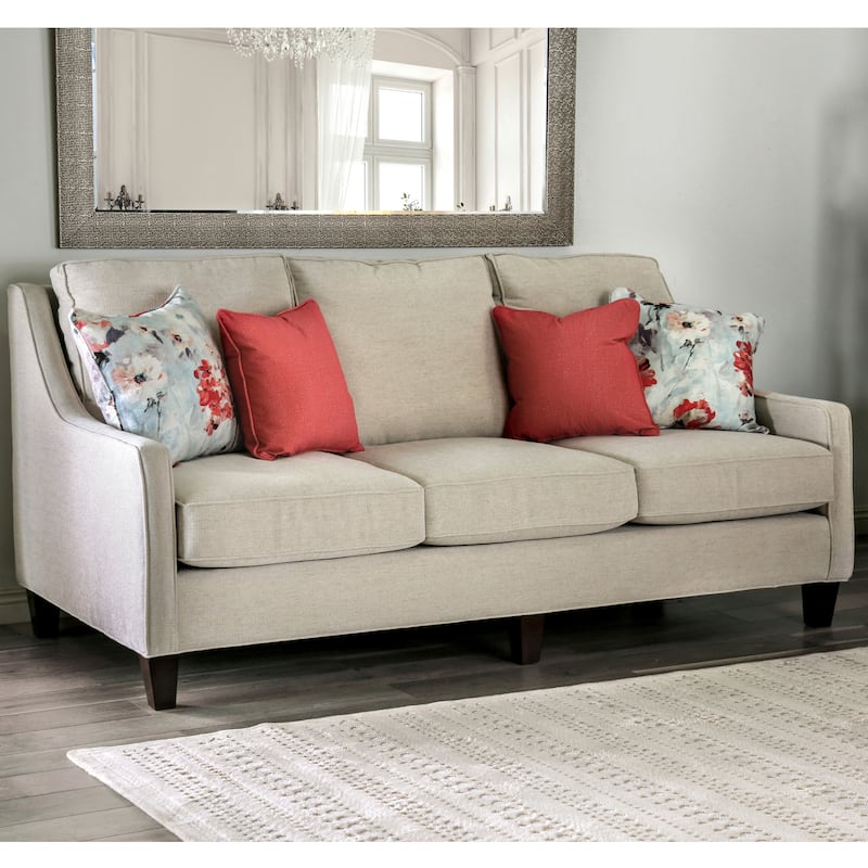 Lilu Transitional Ivory Chenille Upholstered Sloped Arms Sofa by Furniture of America