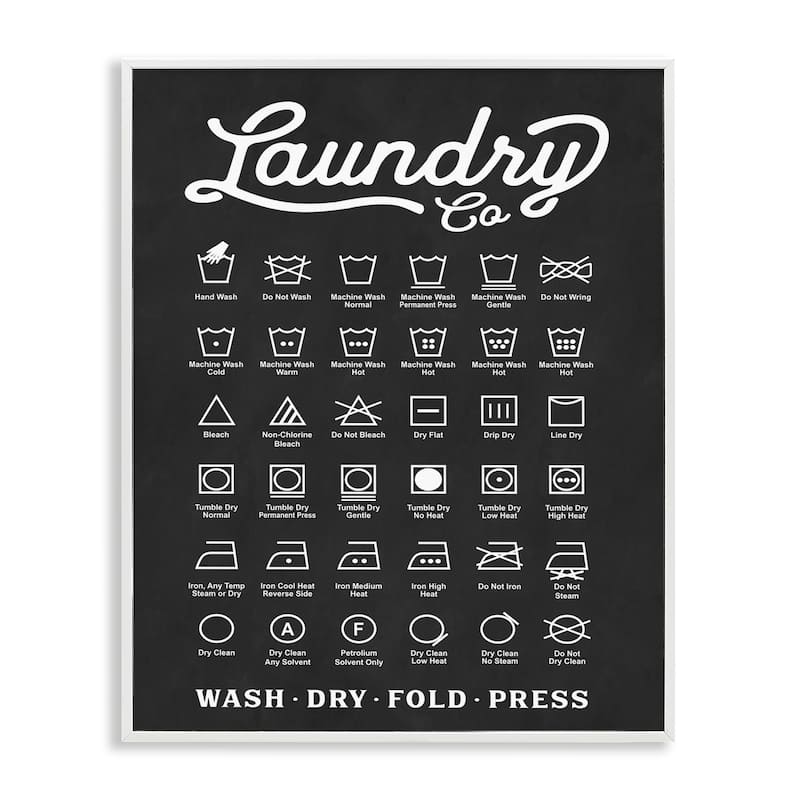 Stupell Laundry Business Symbols Chart Simple Shapes Framed Giclee Texturized Art by Lettered and Lined - 24 x 30 - White