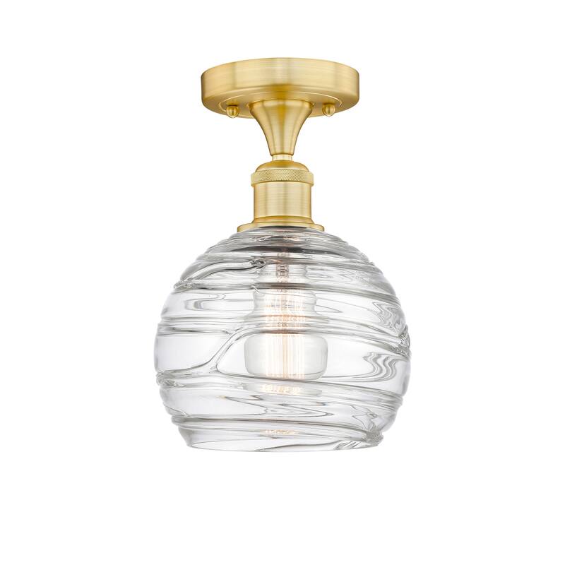 Innovations Lighting Edison Athens Deco Swirl - 1 Light 8" Semi-Flush Mount - Satin Gold/Clear Deco Swirl