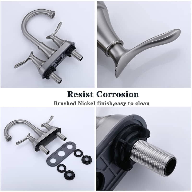2-Handle 4-Inch Brushed Nickel Bathroom Faucet, Bathroom Vanity Sink Faucets with Pop-up Drain and Supply Hoses