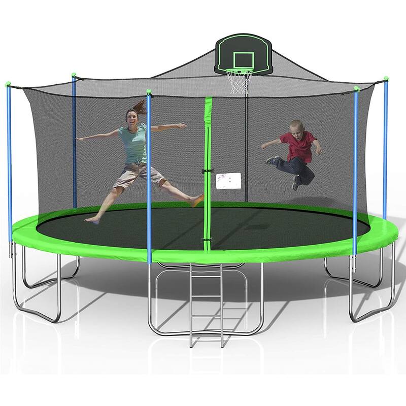 16Ft Trampoline with Enclosure Net Basketball Hoop - High Weight Capacity Big Outdoor Trampoline for Kids and Adults - Kids - 16FT
