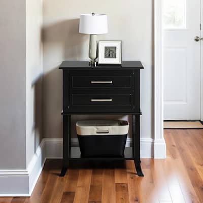 2 Drawer End Table with Shelf Modern Decorative Molded Front Storage Nightstand Solid Wood Flared Leg Accent Table - 22