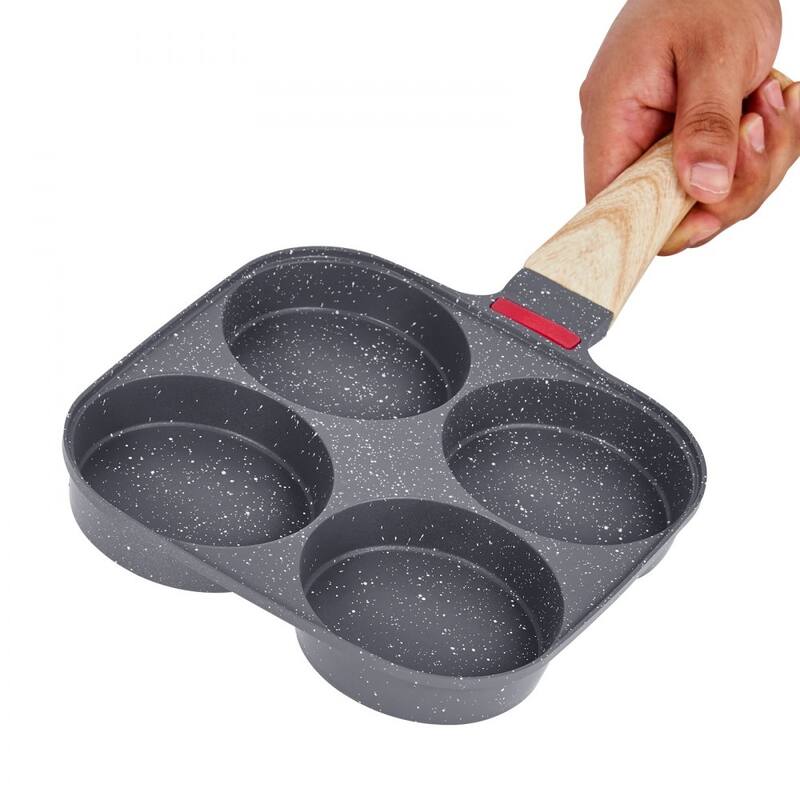 Black Aluminum Egg Pan 4-Hole with Maifan Stone Coating and Lid - 14.69 x 7.48 x 2.09 in