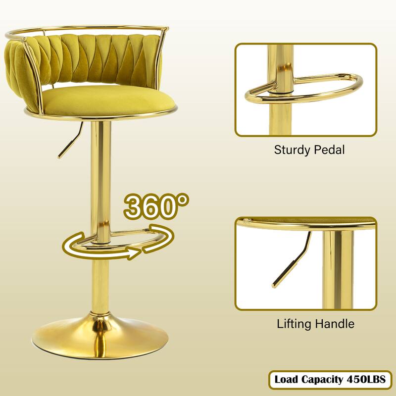 Modern Velvet 26" Adjustable Swivel Bar Stools (Set of 4)