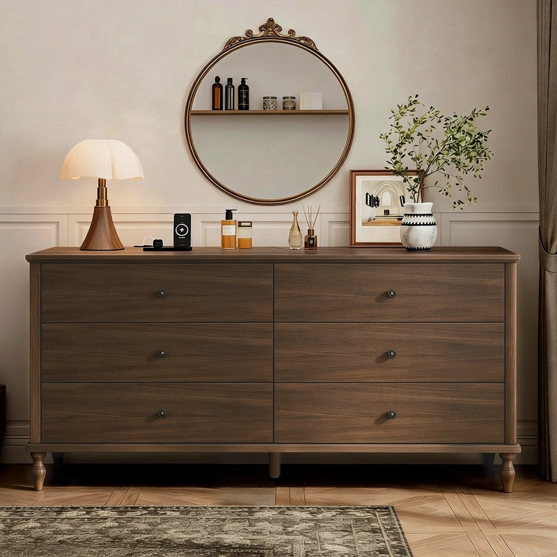 Wood 6-Drawer Double Dresser