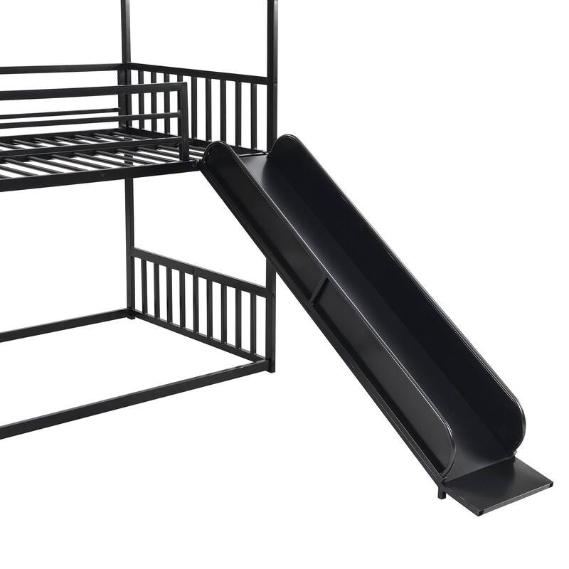 House Bunk Bed with Slide and Staircases, Twin Over Twin Bunk Bed with