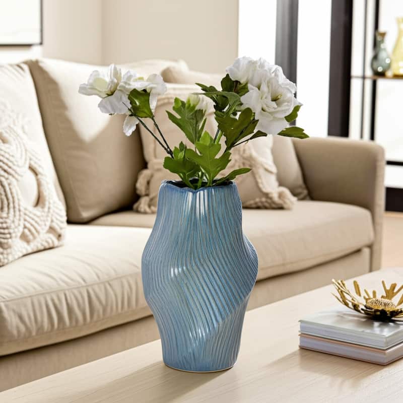 Ceramic Decorative Vase with Ribbed Texture Sculptural Hollow Design
