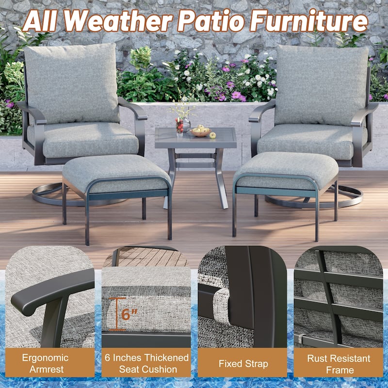 EROMMY Patio Set: 360° Swivel Rockers, Sofa, Ottomans & Table – Outdoor Conversation Set for Poolside, Garden & Deck