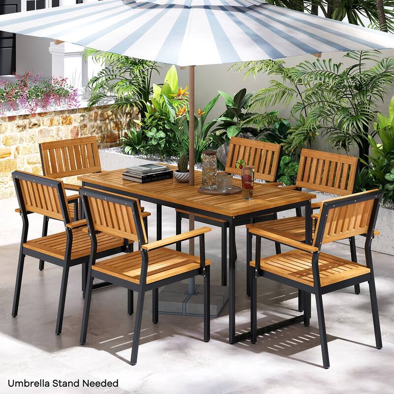 Gymax Dining Chair Set of 2 w/Acacia Wood Backrest Slanted Seat