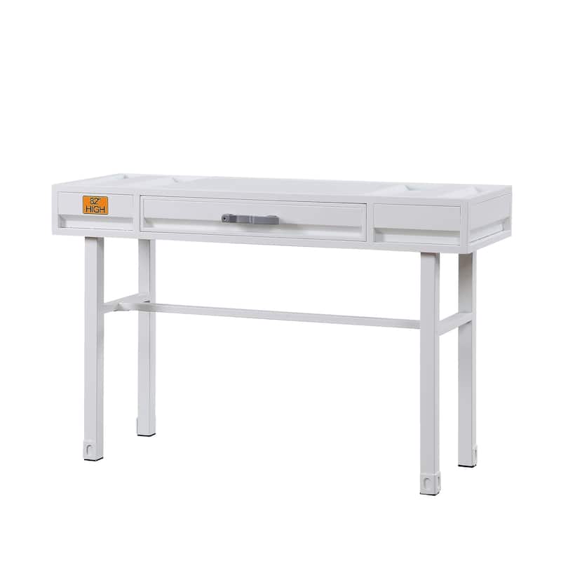 Industrial Style Metal and Wood 1 Drawer Vanity Desk, White