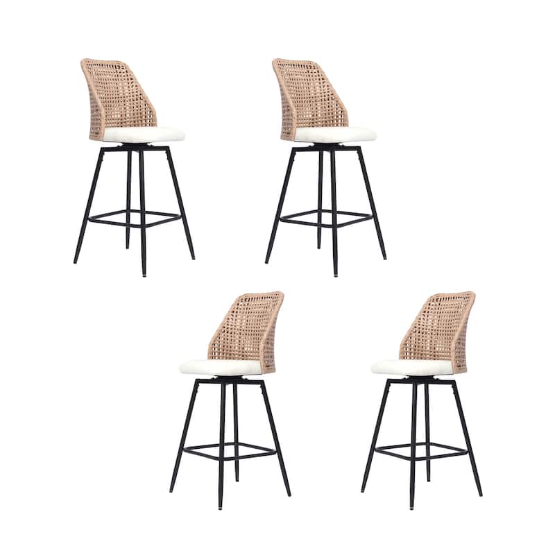 Modern Wicker 27" Upholstered Counter Bar Stool With Back Set of 4