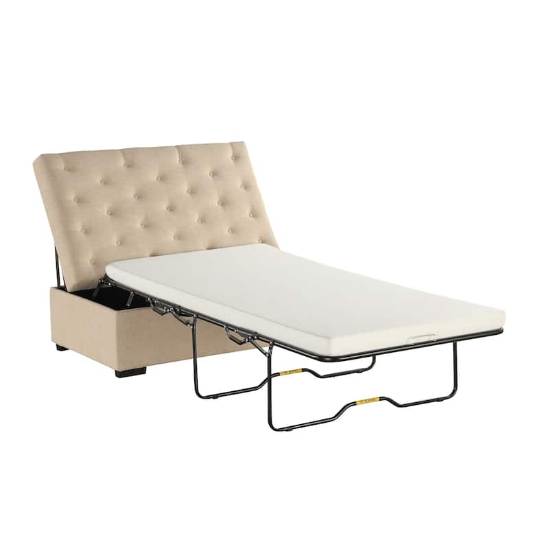 Roomfitters 49.6" Folding Ottoman Sleeper Sofa with Memory Foam Mattress and Tufted Design - Beige