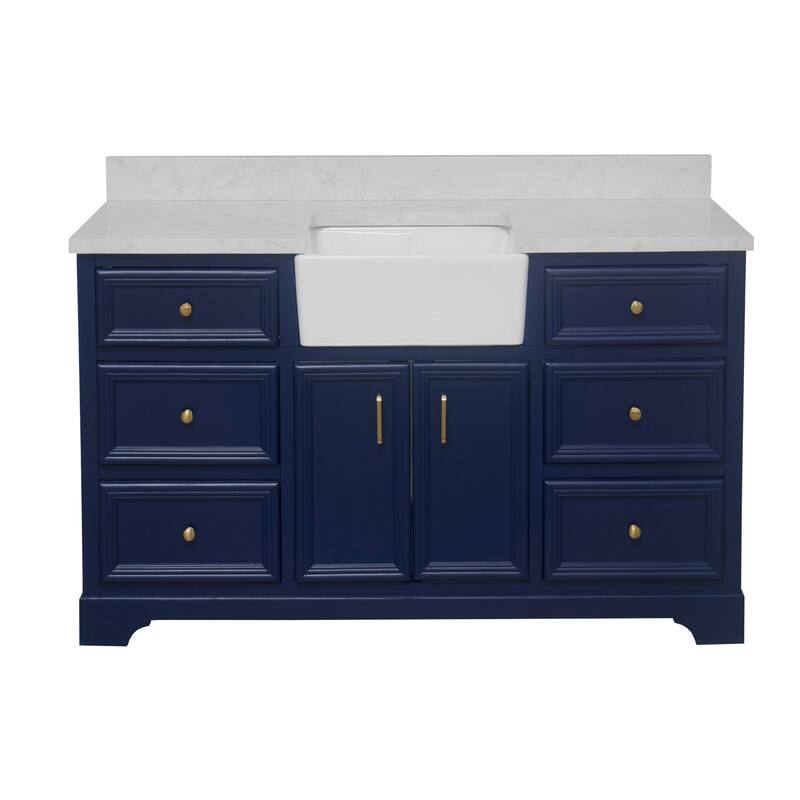 KitchenBathCollection Zelda 60" Single Farmhouse Bathroom Vanity with Engineered Carrara Top
