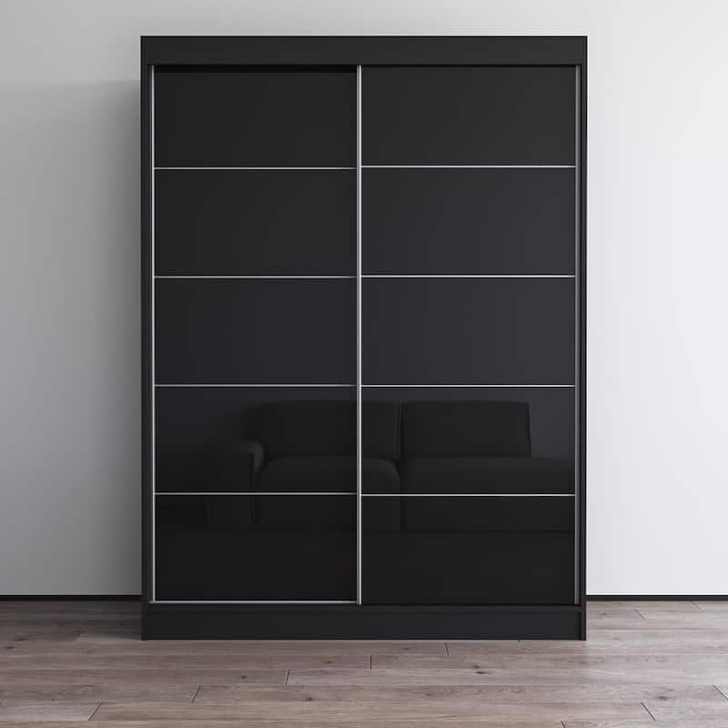 Aria 2 Door Modern High Gloss Wardrobe Armoire - Black-59"
