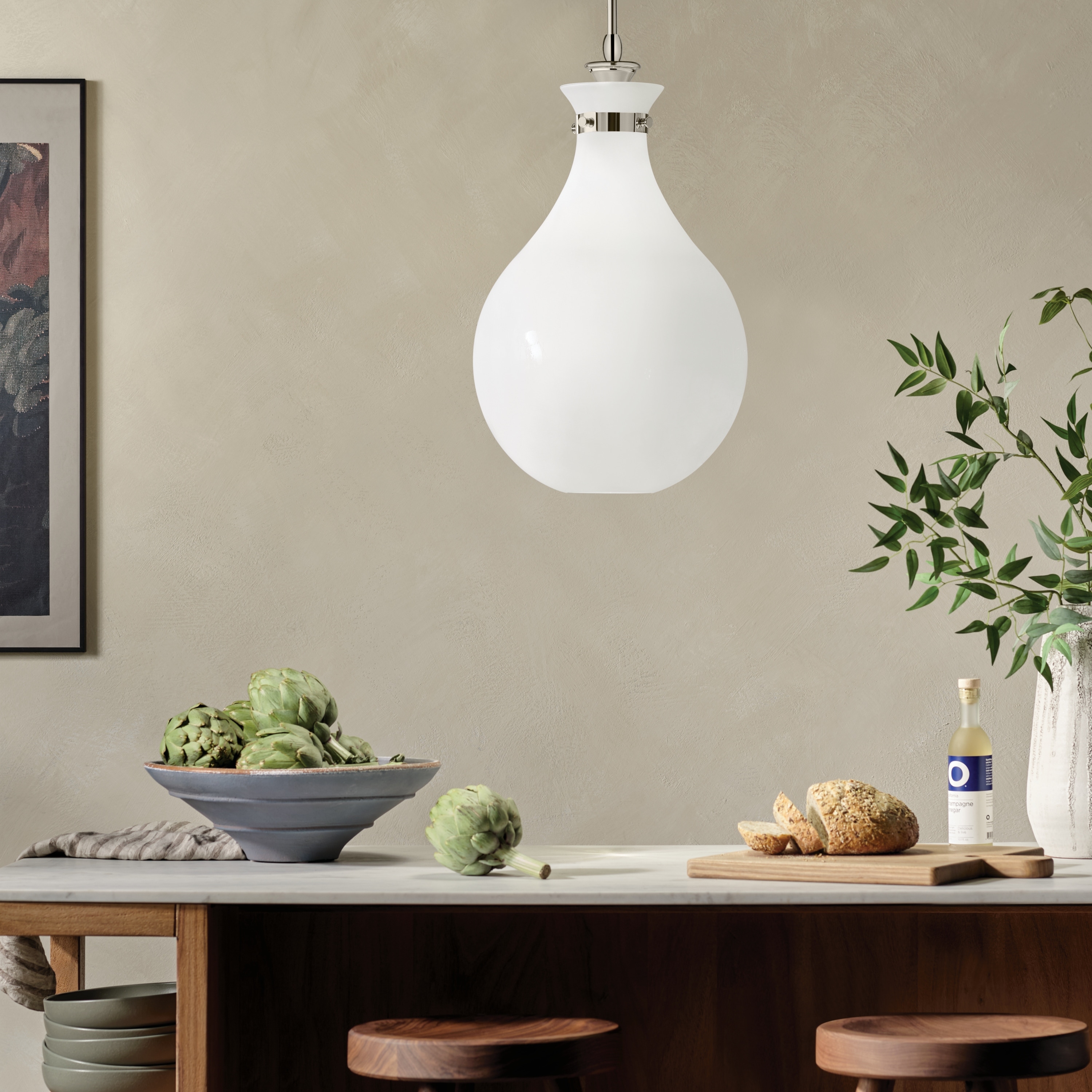 Kichler Lighting Laria 14 Inch 1 Light Pendant with Opal Glass in Polished Nickel