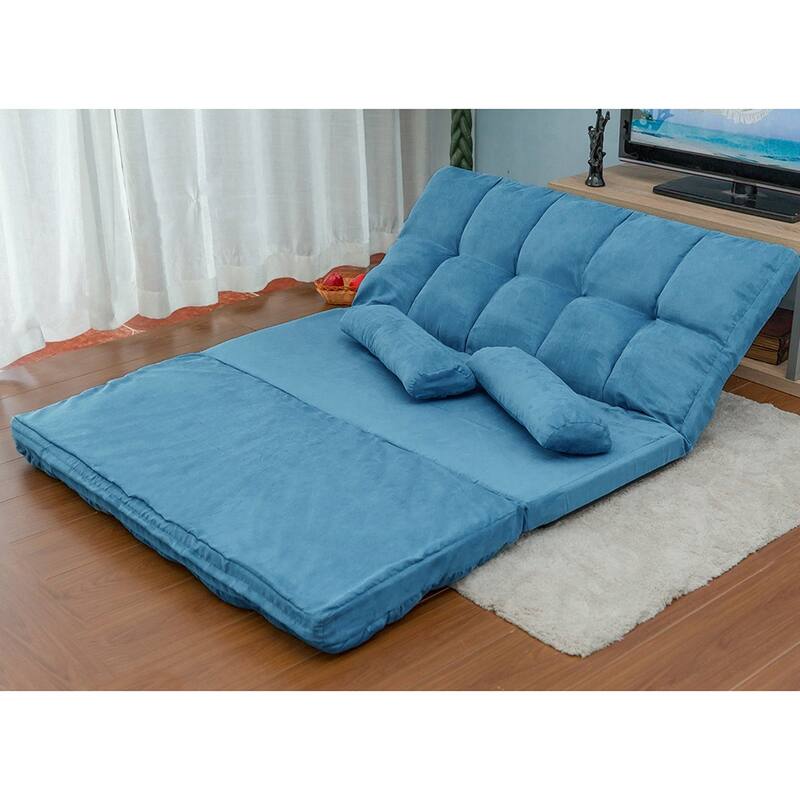 Double Chaise Lounge Sofa Floor Couch and Adjustable Backrest Sofa with Two Pillows