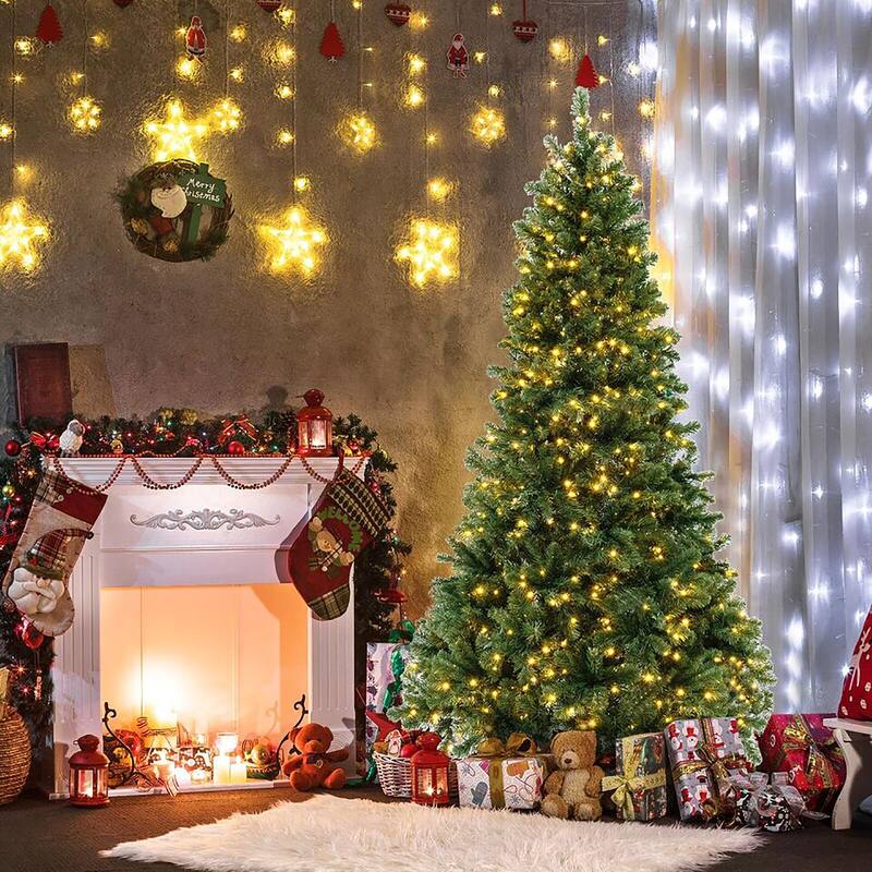 Gymax 7 FT Pre-Lit PVC Christmas Tree & Storage Bag w/ Warm White LED